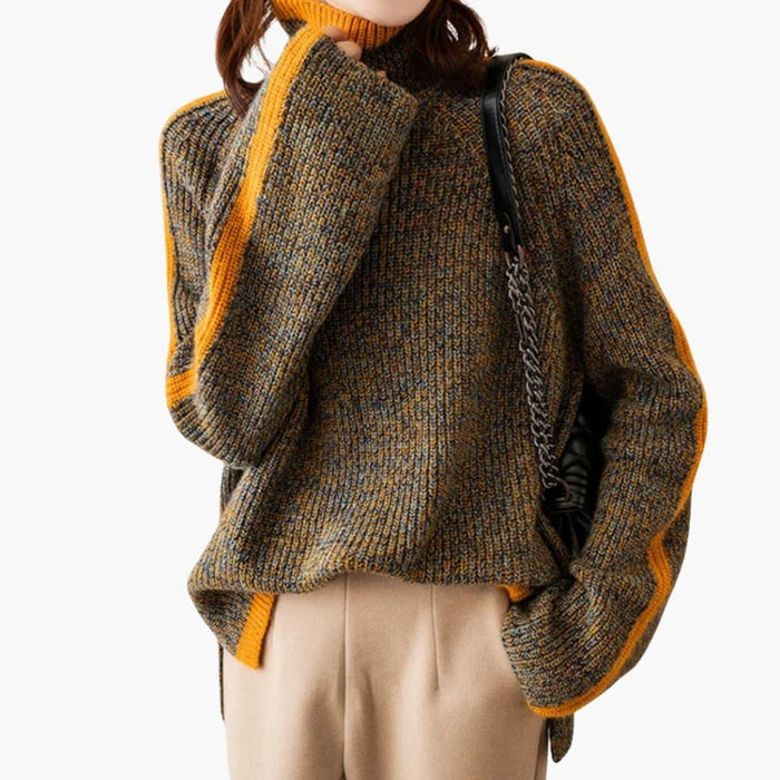 Pull à col roulé pour femme à rayures