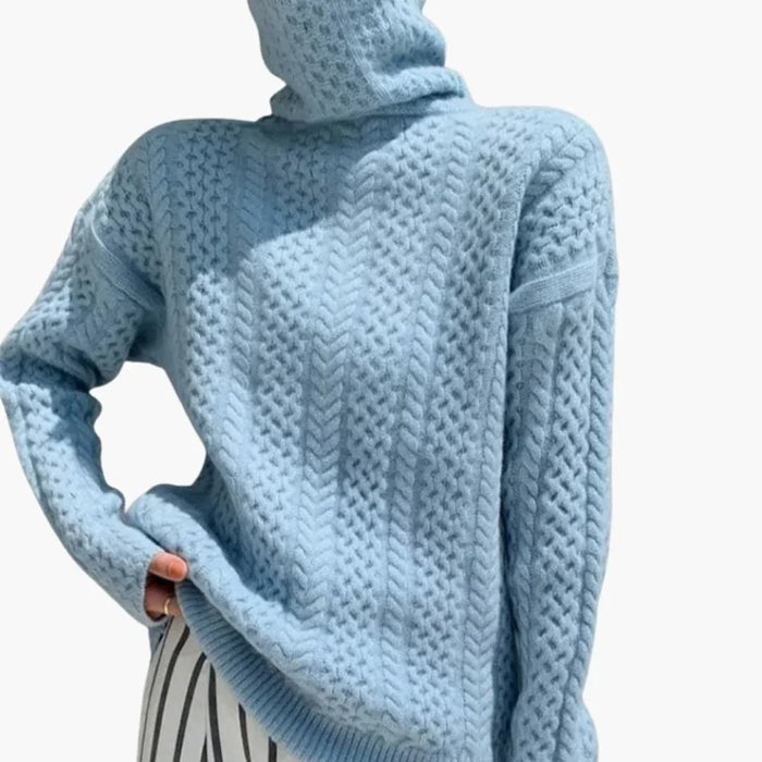 Women's Turtleneck Sweater with Cable Knit Pattern