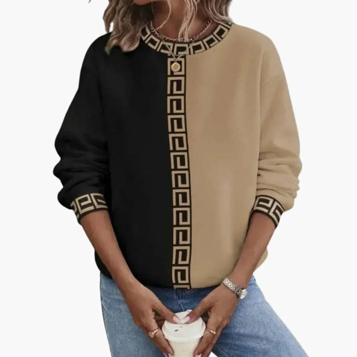 Maglione da donna con scollo rotondo e design a contrasto