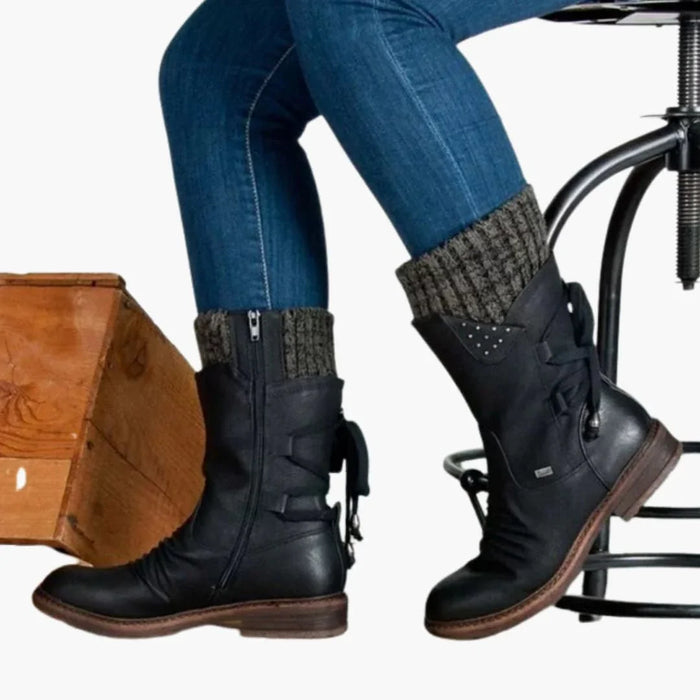 Women's Mid-Calf Snow Boots with Lace Closure and Flat Sole