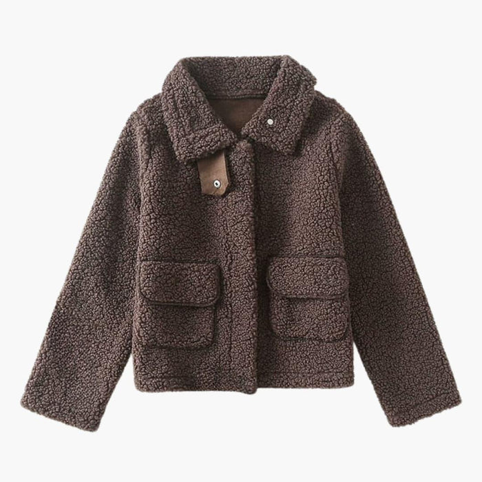 Giacca da donna in shearling con colletto a rever