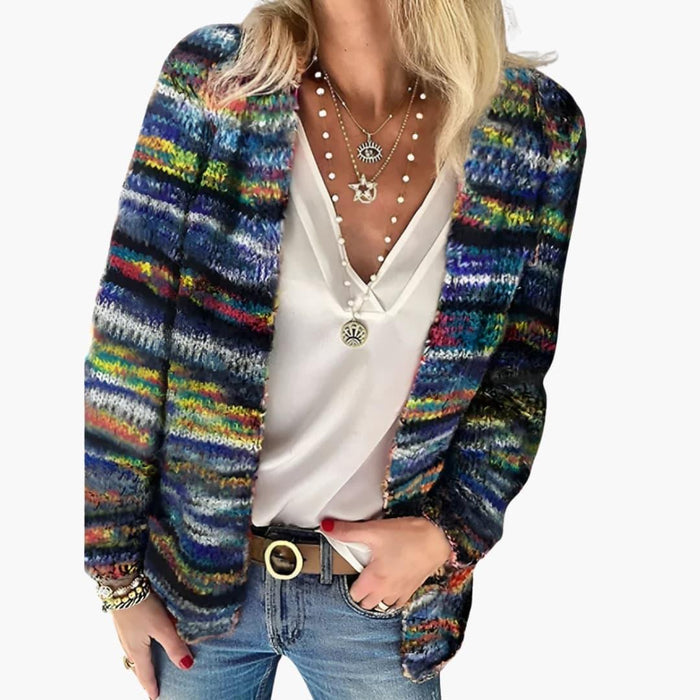 Cardigan lavorato a maglia da donna con parte anteriore aperta e maniche lunghe