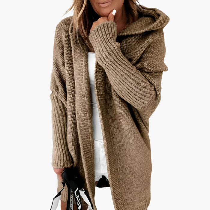 Damen Strickcardigan mit Kapuze und langen Ärmeln