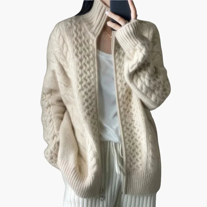 Giacca in maglia da donna con collo alto e cerniera