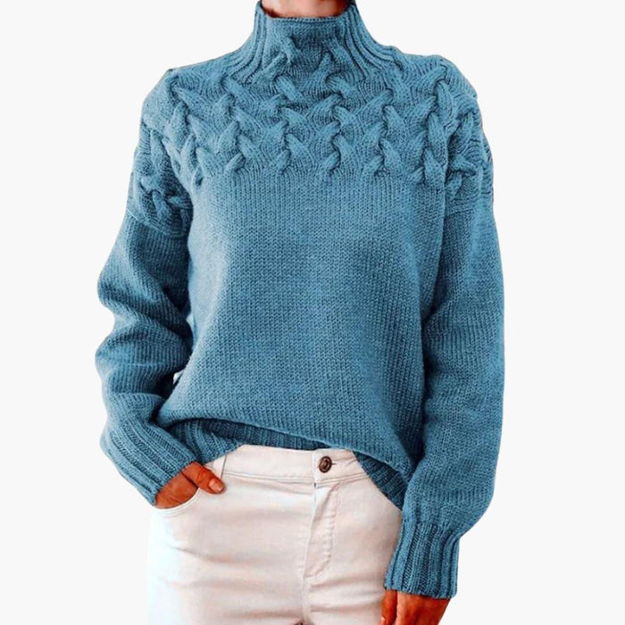 Pull en maille pour femme à col roulé et motif torsadé