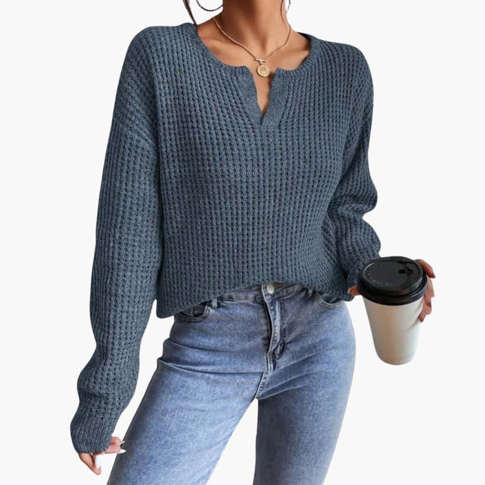 Damen-Strickpullover mit Schlitz-Ausschnitt