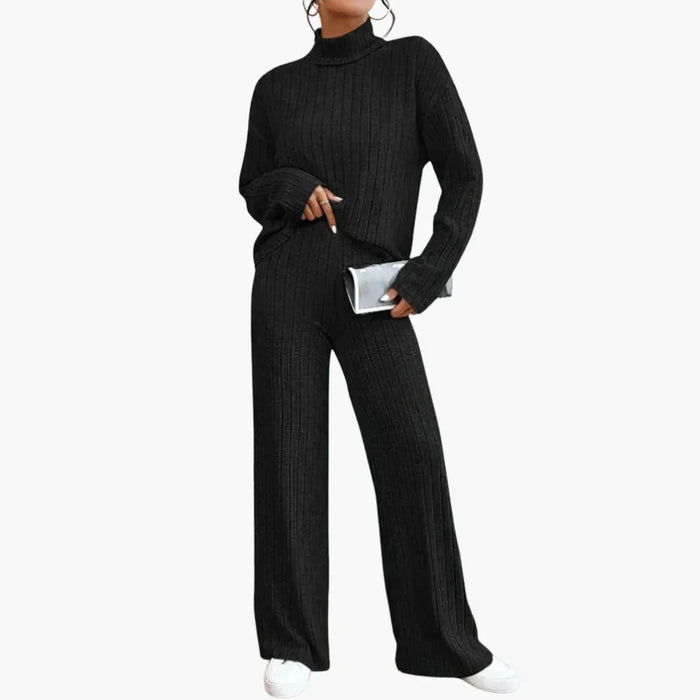 Ensemble pour femme composé d'un pull en maille et d'un pantalon avec motif côtelé