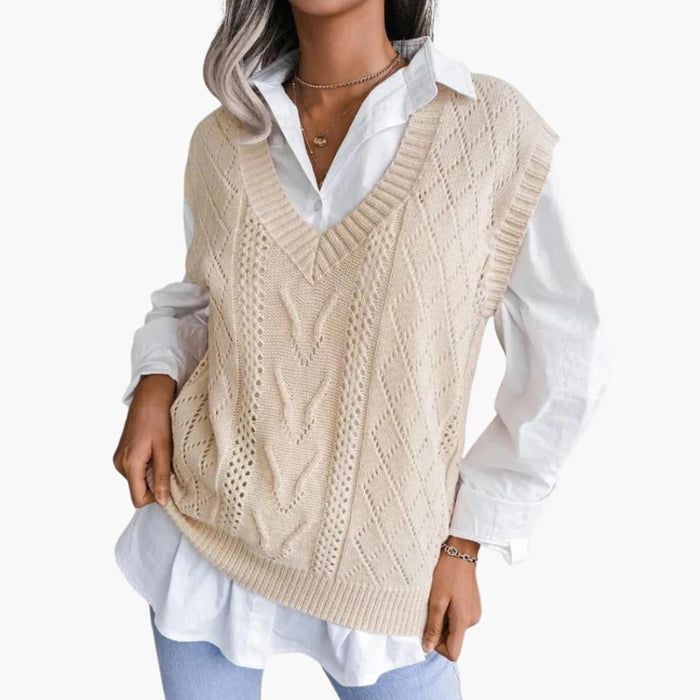 Gilet tricoté pour femme avec col en V et tricot côtelé