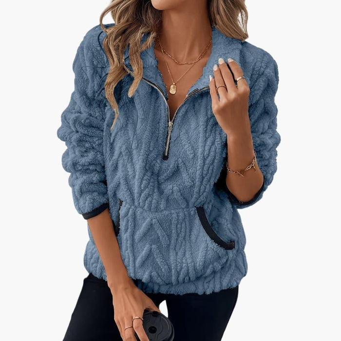 Damtröja i teddyfleece med kängurufickor