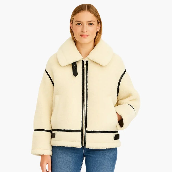 Damen-Teddyjacke mit Reißverschluss und Taschen