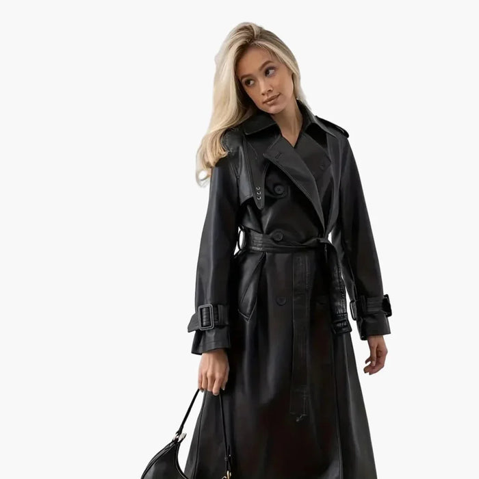 Trenchcoat for kvinner med belte og dobbel knappelukking