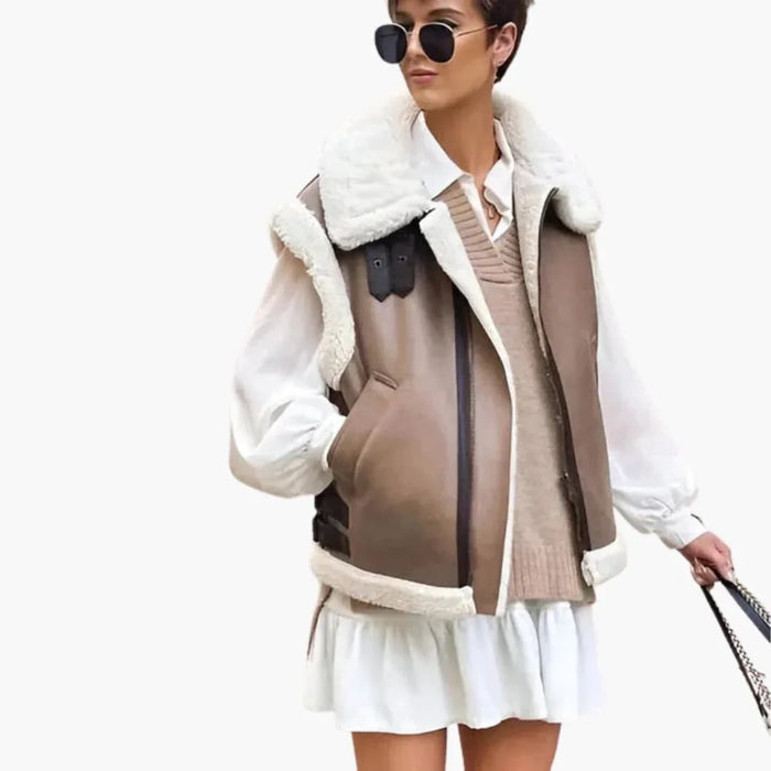 Gilet da donna con cerniera e fodera in pelliccia sintetica