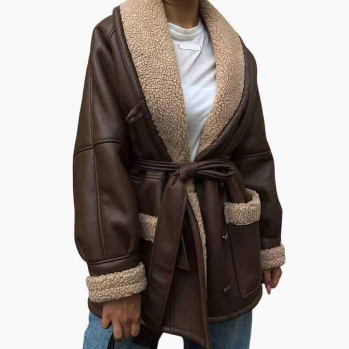 Women's Winter Jacket with Belt and Front Pockets