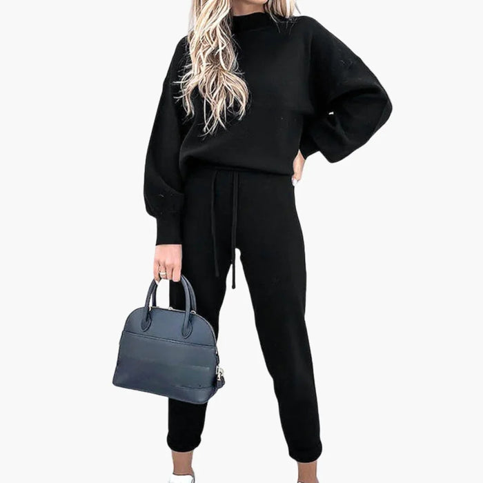 Conjunto de duas peças de senhora com camisola e calças com cordão