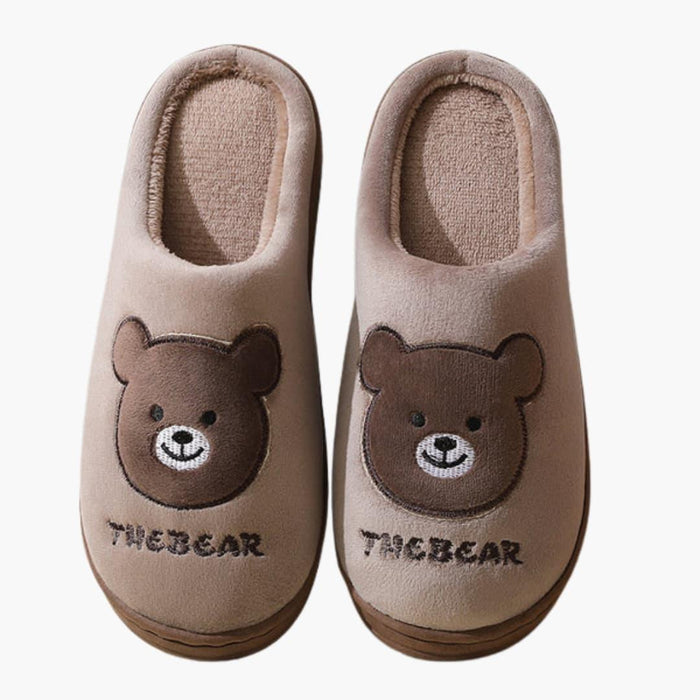 Pantofole da donna con fodera in peluche e ricamo orso