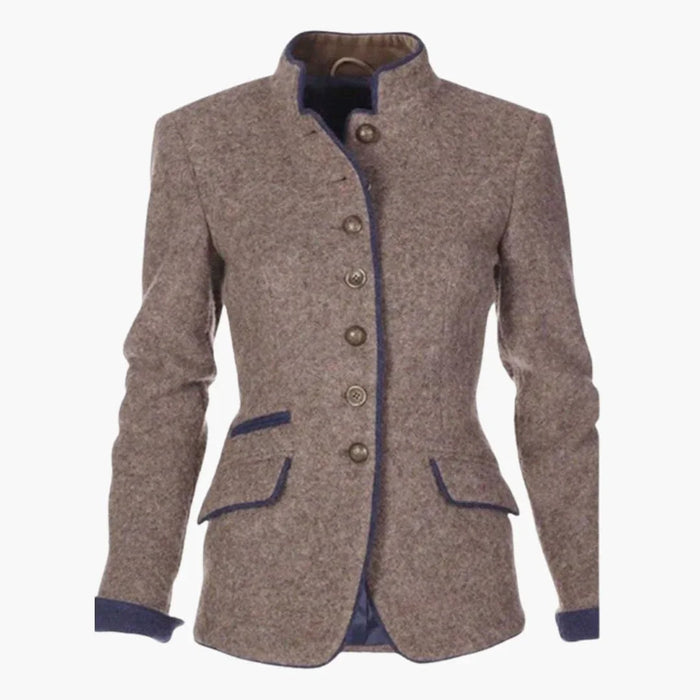 Giacca da donna con collo rialzato e tasche con patta