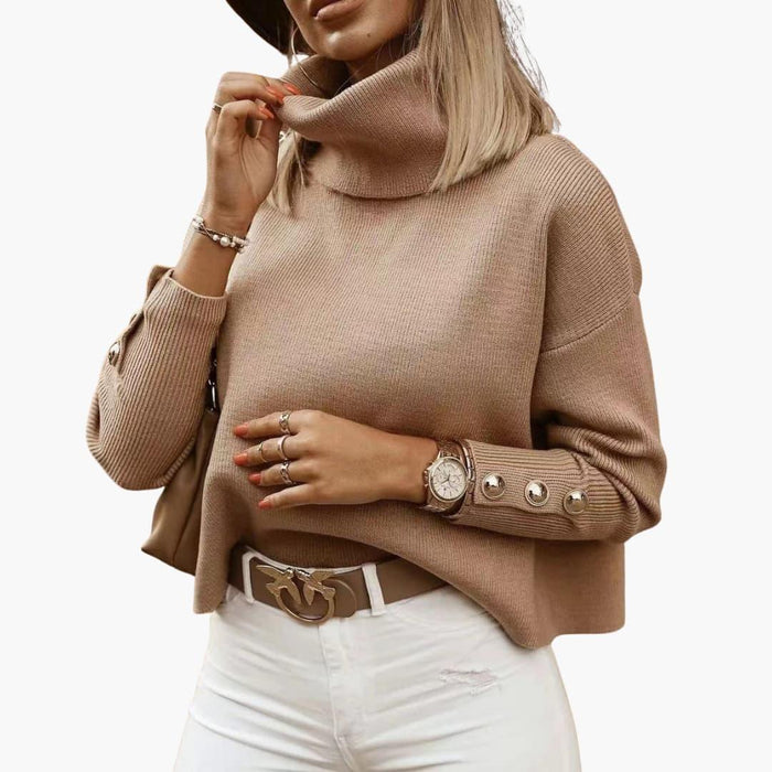 Pullover da donna con collo alto e maniche con bottoni