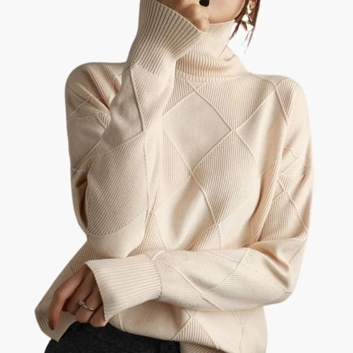 Pullover da donna con collo alto e inserti strutturati