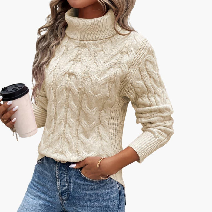 Pull pour femme à col roulé et motif torsadé
