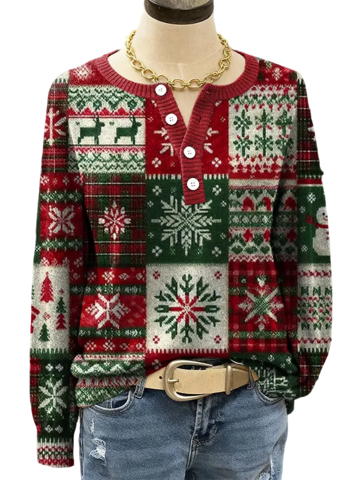 Cardigan festivo da donna in stile patchwork con bottoni sul davanti