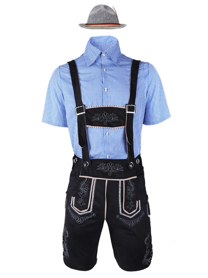 Lederhosen-kostyme for menn til Oktoberfest med skjorte og bukseseler