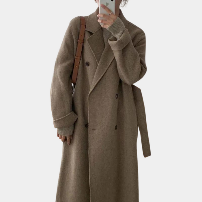 Long manteau croisé pour femme à larges revers
