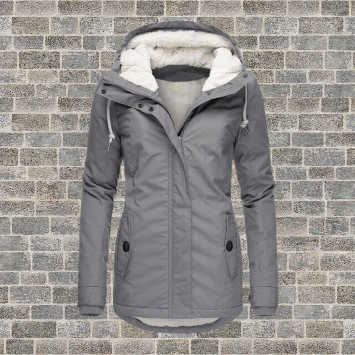 Women's Pleated Winter Coat with Hood and Teddy Lining