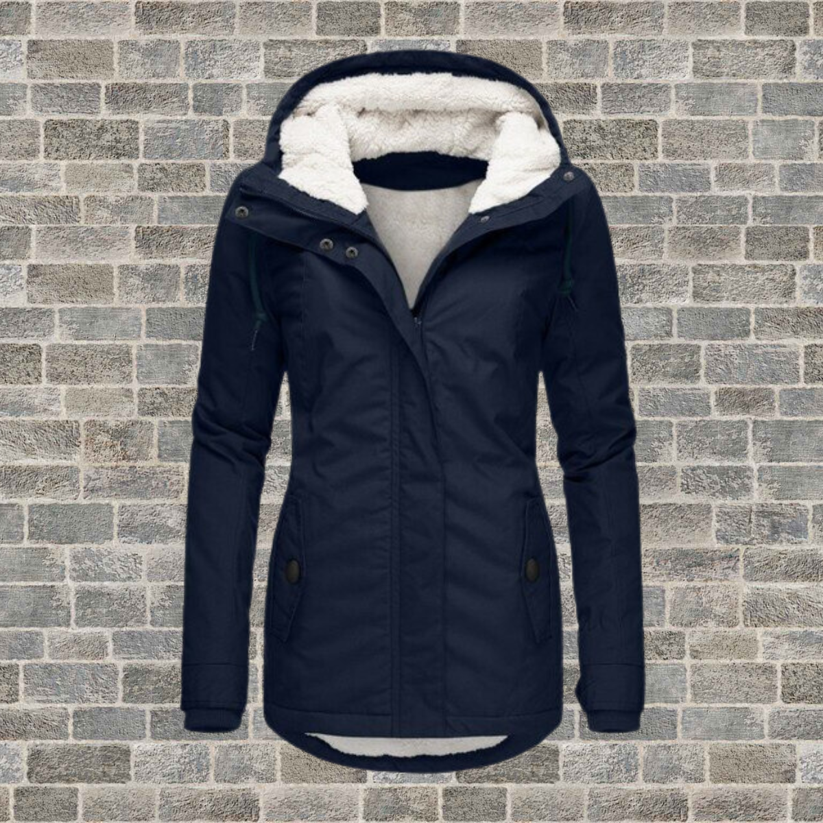 Women's Pleated Winter Coat with Hood and Teddy Lining