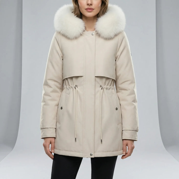Damenparka mit Kunstpelzkragen und verstellbarer Taille
