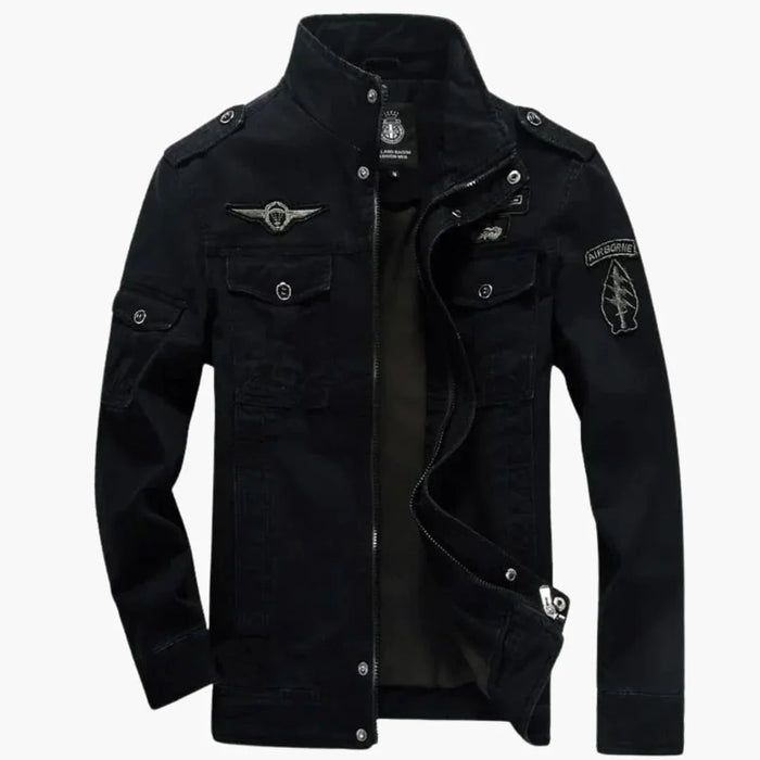 Men's Bomber Jacket with Front Zipper and Ribbed Cuffs