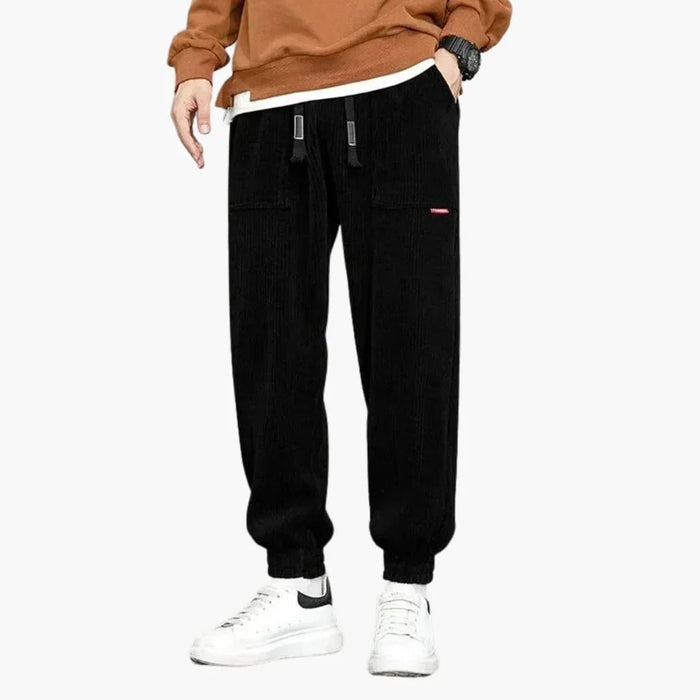 Pantaloni da jogging di velluto a coste da uomo con coulisse e tasche laterali