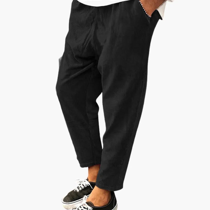 Pantaloni di velluto a coste da uomo con cintura e tasche laterali