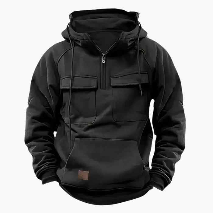 Men's Hoodie with Half Zip and Chest Pockets