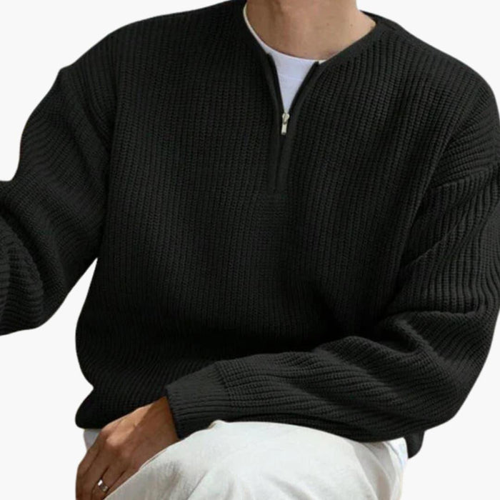 Oversized heren trui met halve rits en moderne breiwijze