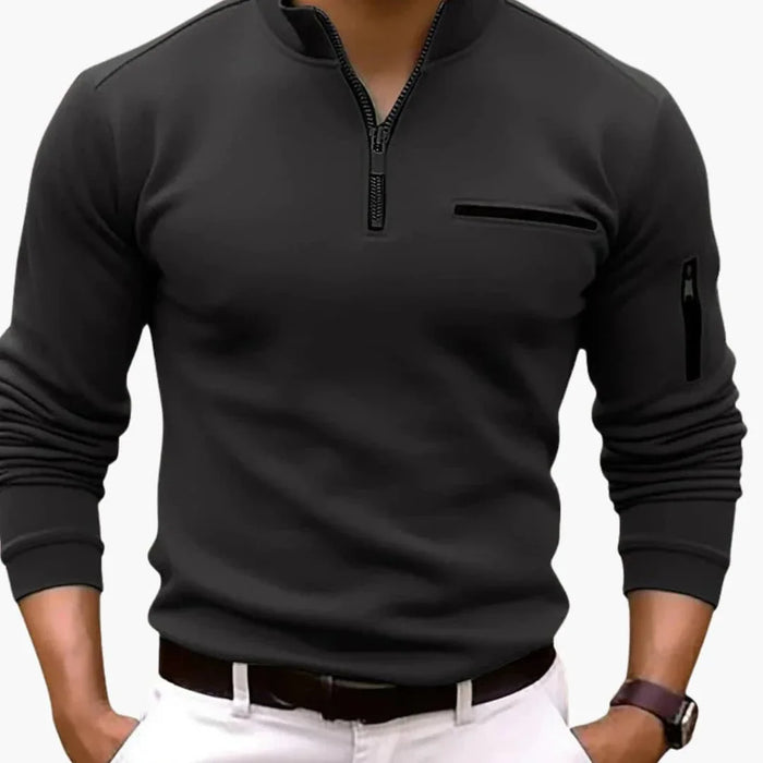 Maglione da uomo con mezza cerniera e tasca sul braccio