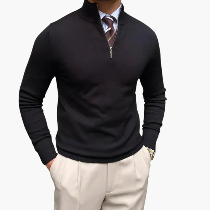 Men's Pullover with Half Zip and Stand-Up Collar