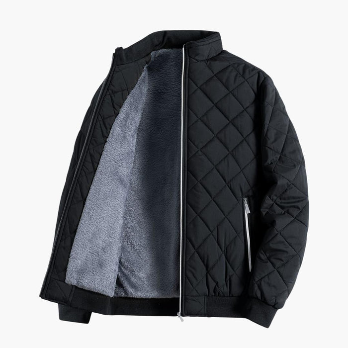 Men's Quilted Jacket with Stand Collar and Zipper