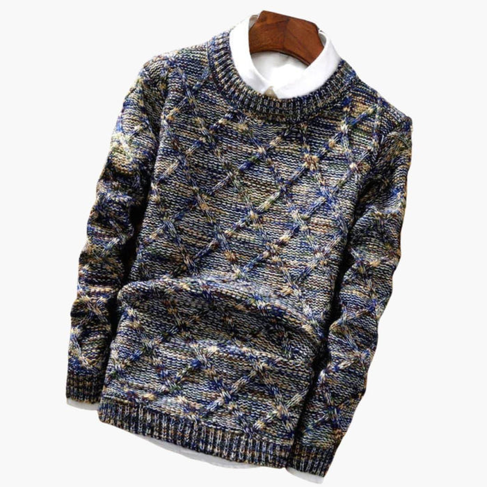 Men's Multicolored Knitted Sweater with Diamond Pattern
