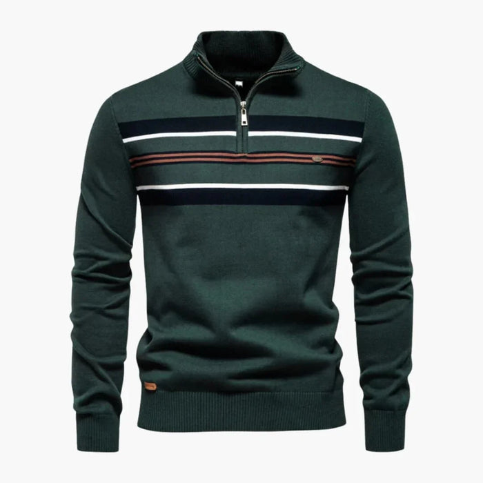 Men's Knit Sweater with Half-Zip and Chest Stripes