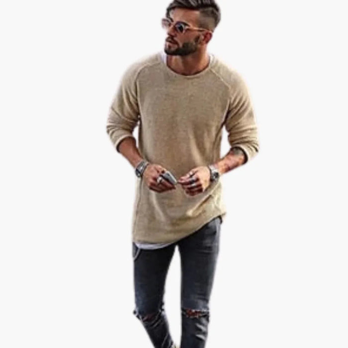 Suéter de punto para hombre con cuello redondo y puños acanalados