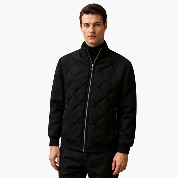 Men's Jacket with Zipper and Quilted Surface