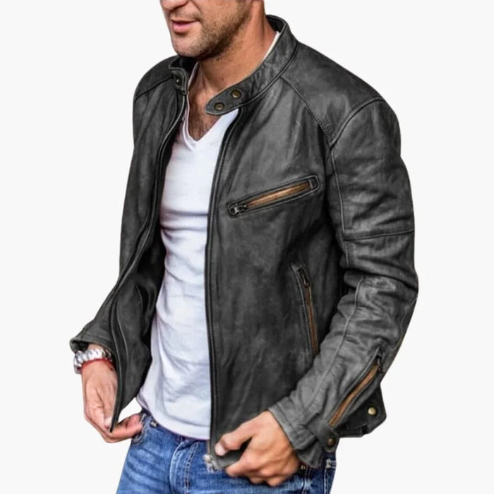 Men's Jacket with Zipper and Stand-Up Collar