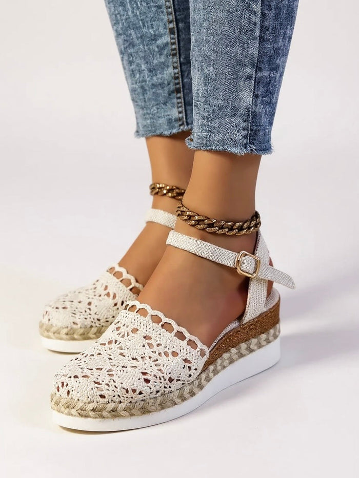 Womens Orthopedic Sandals with Woven Upper and Platform Sole