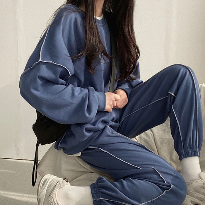 Ensemble de détente oversize pour femme avec col rond et pantalon de jogging