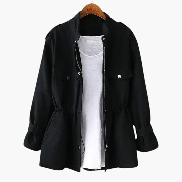 Women's Long Coat with Cross-Closure and Adjustable Belt