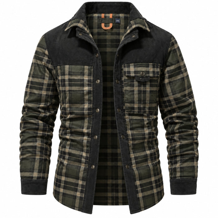 Men's Checked Shirt Jacket with Sherpa Lining for Casual Wear