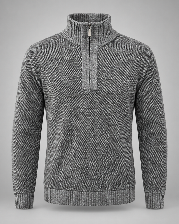 Maglione da uomo con mezza zip, collo rialzato e lavorazione a maglia testurizzata