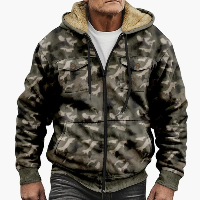 Herenjas met capuchon en camouflagepatroon
