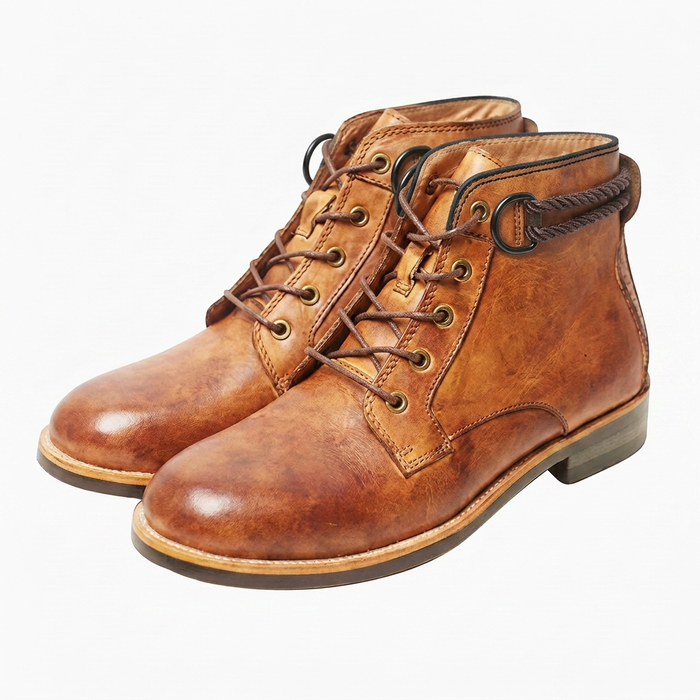Men's Lace-Up Boots with Surface and Sturdy Sole