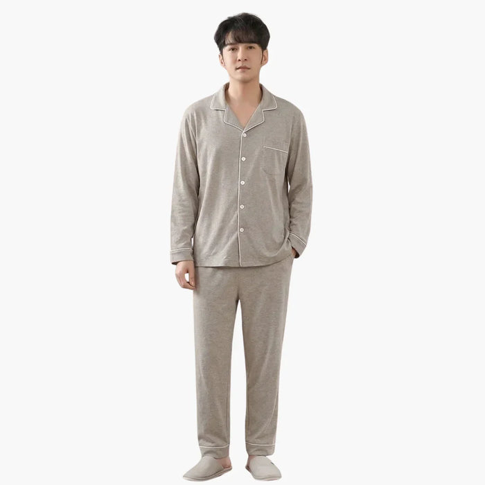 Mäns pyjamaset med knappslå och långa ärmar